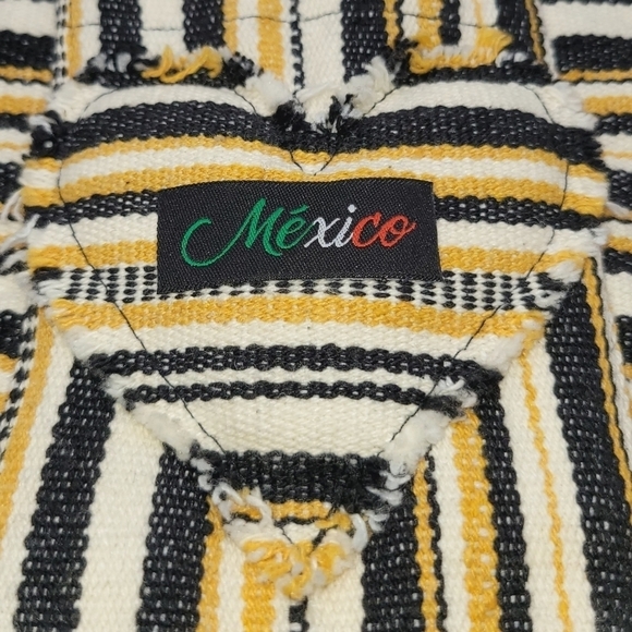 Mexico Embroidered Stripes Yellow Black White Tote 100% Cotton - Picture 3 of 11